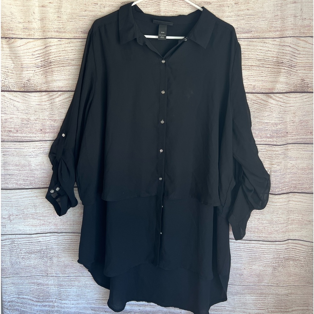 Lane Bryant black sheer high low blouse sz 22/24